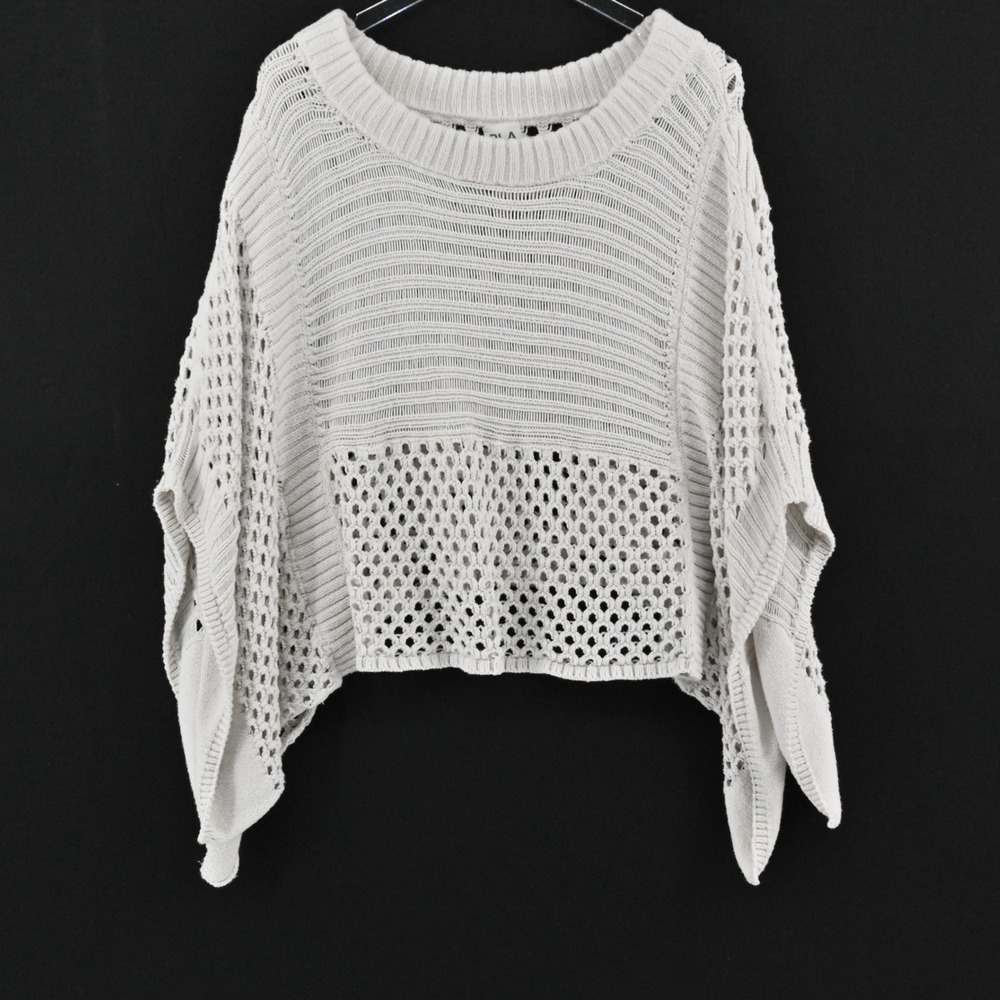 Planet by Lauren G Boxy Poncho Sweater Womens Size OS White Cotton Crochet Knit